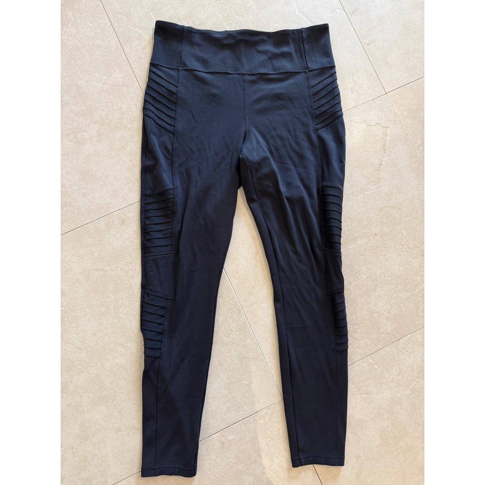 Athleta Delancey Moto Tight Leggings Black Size Large High Rise Zipper Ankle‎